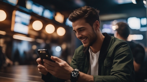 Un parieur utilise l’application SportMarket